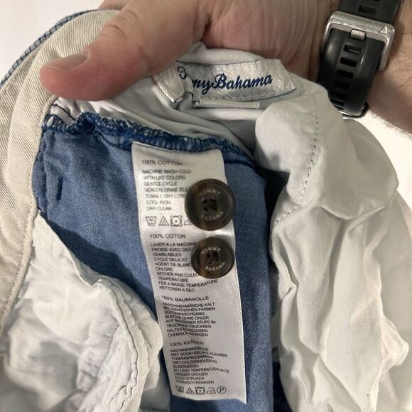 Tommy Bahama Chino Shorts Men's 35 Blue Plaid Button Zip 9.5" Inseam 100% Cotton - Picture 8 of 9
